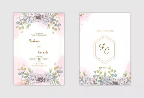 فایل PSD دعوتنامه عروسی سفید شیک با گل آبی 27457