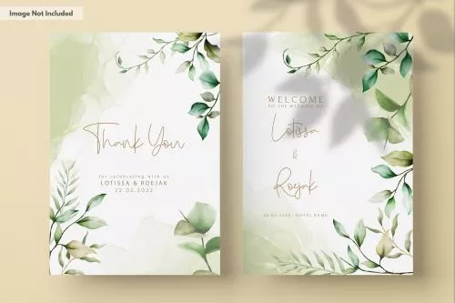 فایل PSD مجموعه کارت دعوت با برگ های آبرنگ شیک 27459