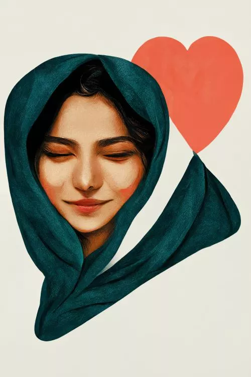 عکس با کیفیت تصویر وکتور دو بعدی زن ایرانی با حجاب سبز و طرح قلب 27494