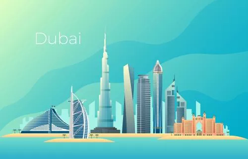 وکتور EPS منظره شهری دبی، معماری امارات، چشم انداز شهری 27509