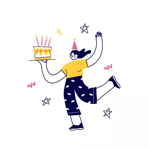 وکتور EPS تصویر مسطح شخصیت خنده دار جشن هدیه دادن لذت بردن از تعطیلات خوردن کیک جشن تولد 27513