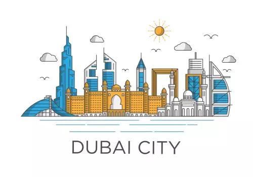 وکتور EPS پس زمینه خط آسمان شهر دبی با مفهوم نمادین 27515