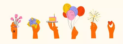 وکتور EPS مجموعه المان‌های تولد ، جشن تولد ، آیتم‌های رنگارنگ تولد ، کادو و کیک 27517