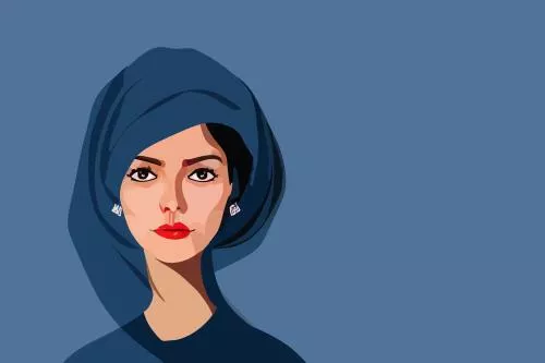 وکتور EPS دختر ایرانی با حجاب با رنگ‌های آبی 27531