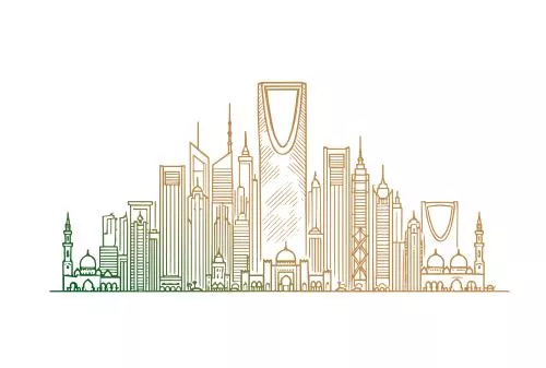 وکتور EPS طراحی خطی مدرن از منظره شهری عربستان سعودی 27535