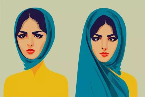 وکتور EPS عکس دو دختر ایرانی با حجاب در اعتراض ایران 27558