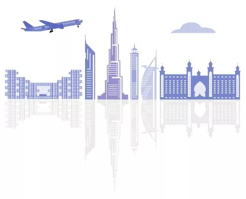 وکتور EPS تصویر وکتور نمادین آسمانخراش‌های امارات متحده عربی ، ساختمان‌ها و هتل‌های دبی 27561