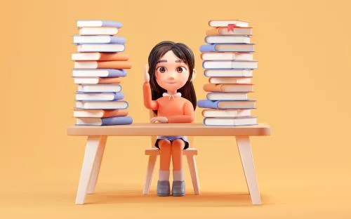 عکس با کیفیت تصویر سه بعدی دختر کوچک در حال مطالعه روی میز 28162