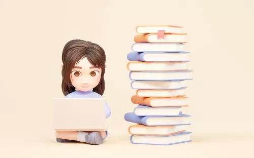 عکس با کیفیت دختر کوچک سخت‌کوش در حال مطالعه با کامپیوتر - رندر سه بعدی 28166