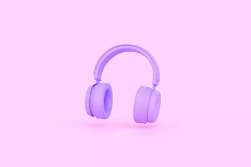 عکس با کیفیت هدفون بی سیم بنفش روی پس زمینه صورتی - رندر سه بعدی - تصویرسازی 28168