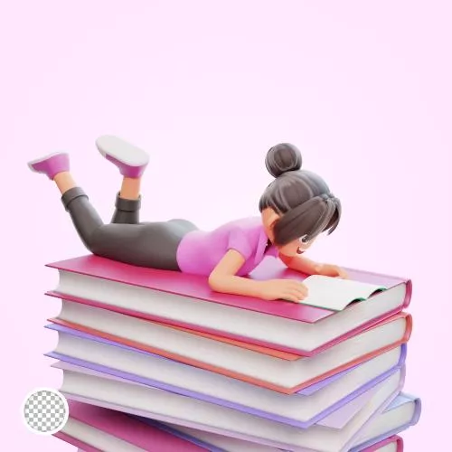 فایل PSD تصویرسازی سه بعدی دختر بامزه در حال مطالعه کتاب 28183