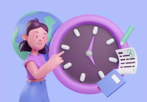 فایل PSD مفهوم آموزش با زن در حال نگه داشتن ساعت 28219