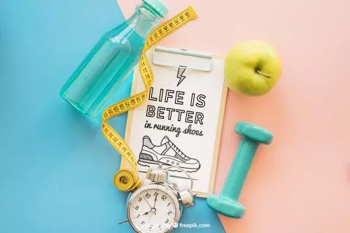 فایل PSD موکاپ تناسب اندام با کلیپ برد و عناصر ورزشی 28227