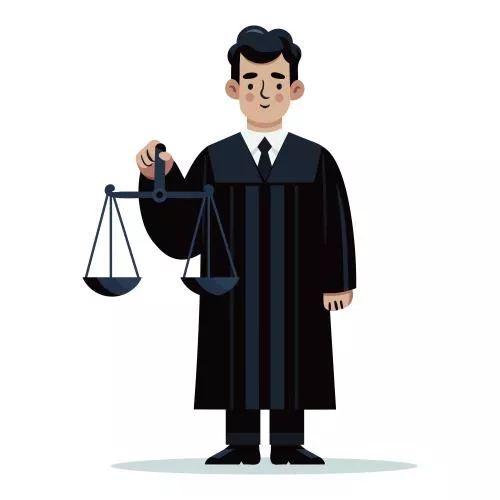 وکتور EPS تصویر برداری مسطح از قاضی با ردای سیاه تمام قد در حال نگه داشتن ترازوی عدالت 28249