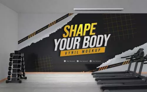 فایل PSD موکاپ لوگو دیوار باشگاه ورزشی 28256