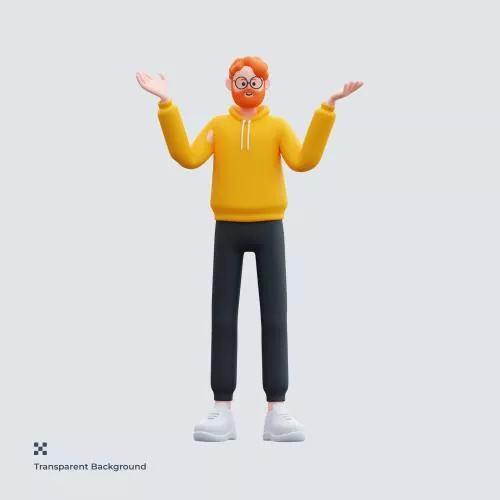 فایل PSD مرد هودی زرد تصویرسازی سه بعدی 28258