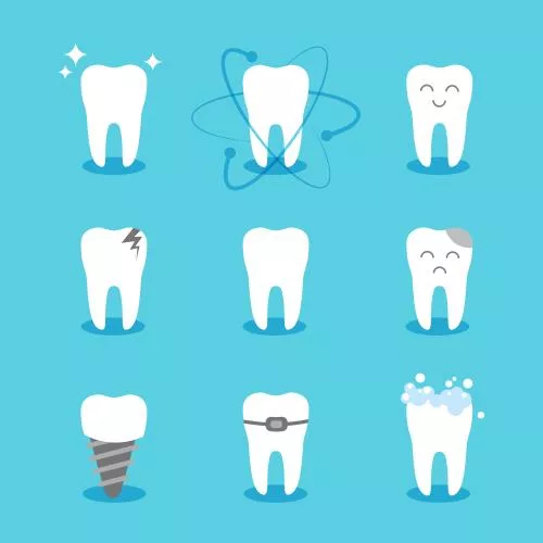 وکتور EPS مجموعه کارتونی دندان تمیز و کثیف به سبک فلت برای مفهوم سلامت دهان و دندان 27591