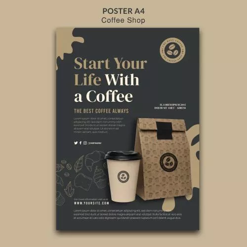 فایل PSD پستر فروشگاه قهوه و کافی شاپ و رستوران و کافه با طراحی فلت به صورت رایگان 25338