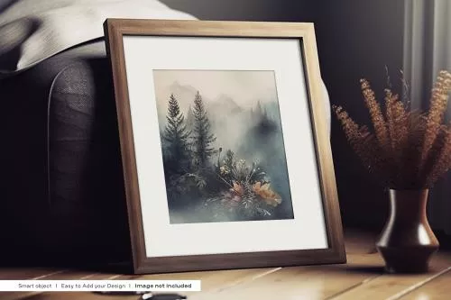 فایل PSD موکاپ قاب عکس چوبی داخل خانه، موکاپ قاب چوبی بوهو، موکاپ قاب عکس  25341