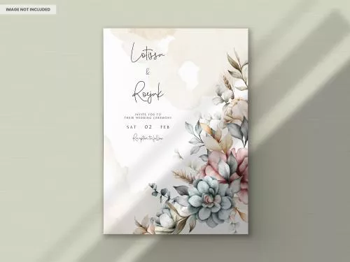 فایل PSD کارت دعوت عروسی رایگان کلاسیک زیبا با تاج گل آبرنگی برای فتوشاپ 25359