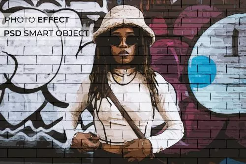 فایل PSD افکت عکس دیوار آجری 25360