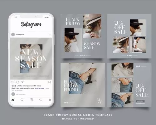 فایل PSD قالب پست های مربع بنر فروش جمعه سیاه برای شبکه اجتماعی اینستاگرام به صورت رایگان 25432