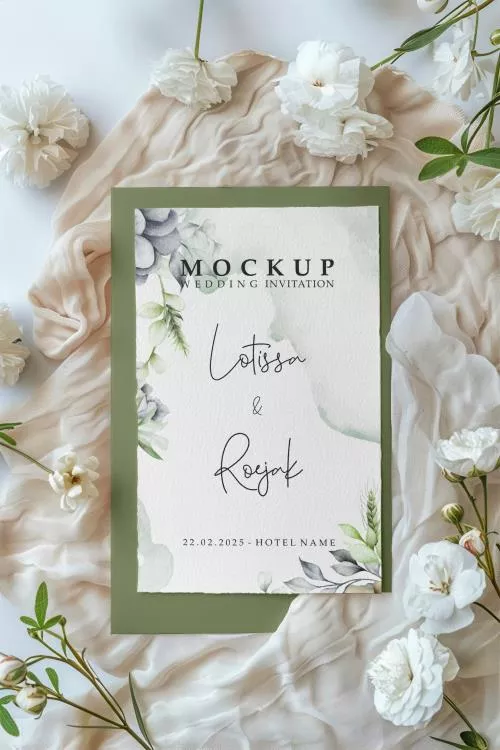 فایل PSD موکاپ طراحی کارت دعوت عروسی برای فتوشاپ 25452
