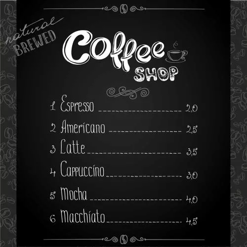 وکتور EPS منوی قهوه فروشی و کافی شاپ و کافه با پس زمینه سیاه وکتور لایه باز رایگان 25470