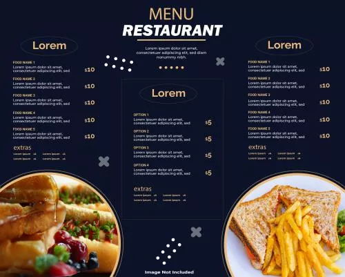 وکتور EPS طراحی منوی رستوران و فست فود مناسب برای استفاده به عنوان تراکت فست فود و تراکت رستوران 25482