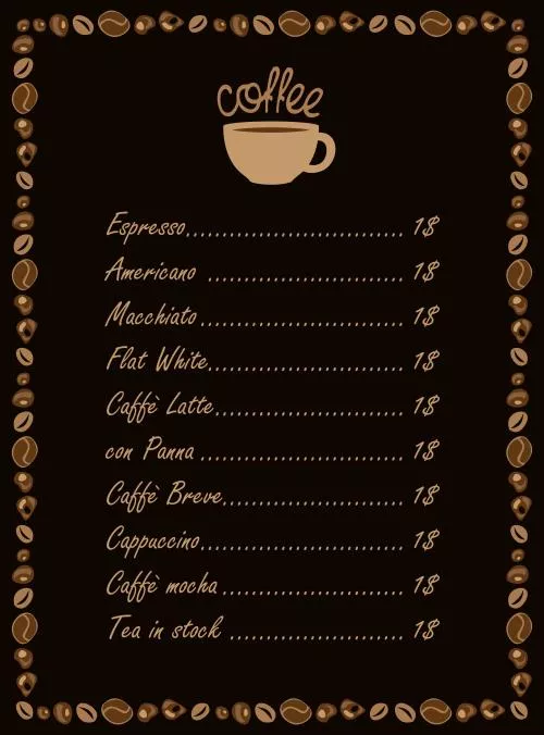 وکتور EPS منوی کافه با فنجان قهوه 25515