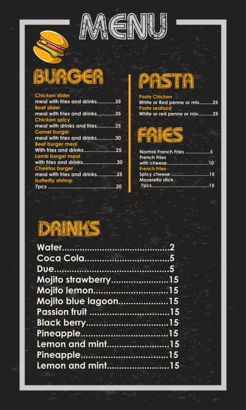 وکتور EPS منوی رستوران و فست فود 25519