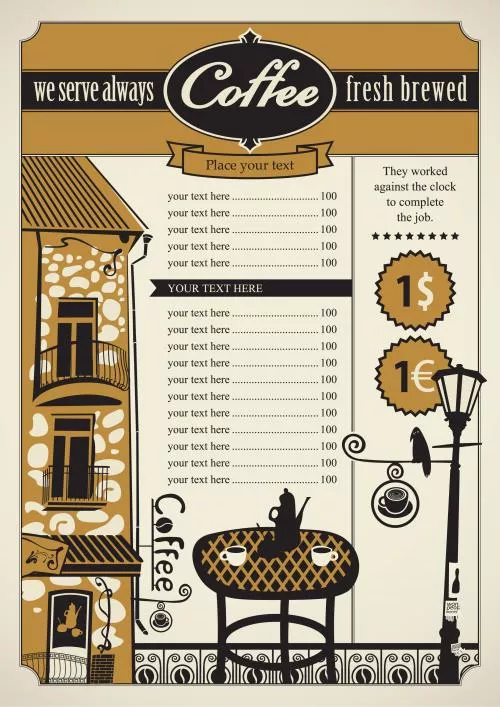 وکتور EPS منو کافه خیابانی رایگان 25524