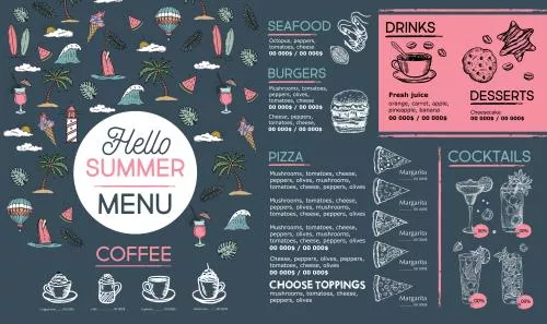 وکتور EPS الگوی طراحی منوی تابستانی بروشور مواد غذایی به سبک طراحی دستی وکتور 25546