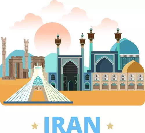 وکتور لایه باز المان های جمهوری اسلامی ایران شامل میدان آزادی تهران و برج آزادی و مسجد جامع عباسی اصفهان و تخت جمشید شیراز در قالب فایل EPS