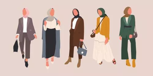 وکتور زنان با حجاب اسلامی مناسب برای استفاده در طرح های مد و لباس فایل EPS لایه باز