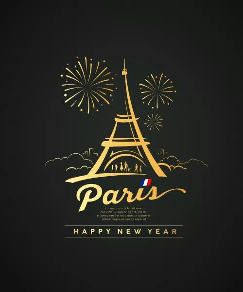 وکتور EPS طراحی برج ایفل پاریس با آتش بازی طلایی رایگان 25580