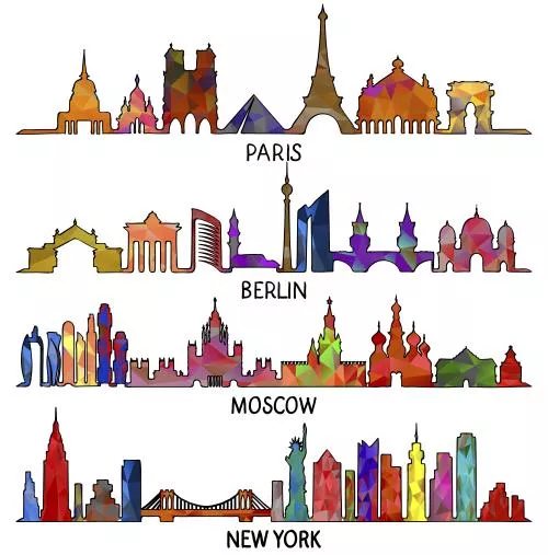 وکتور EPS طراحی مثلثی پاریس برلین مسکو نیویورک به صورت لایه باز 25645