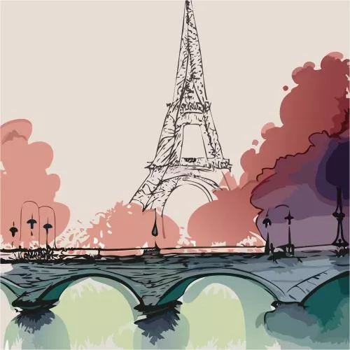 وکتور EPS منظره پاریس و برج ایفل  25646