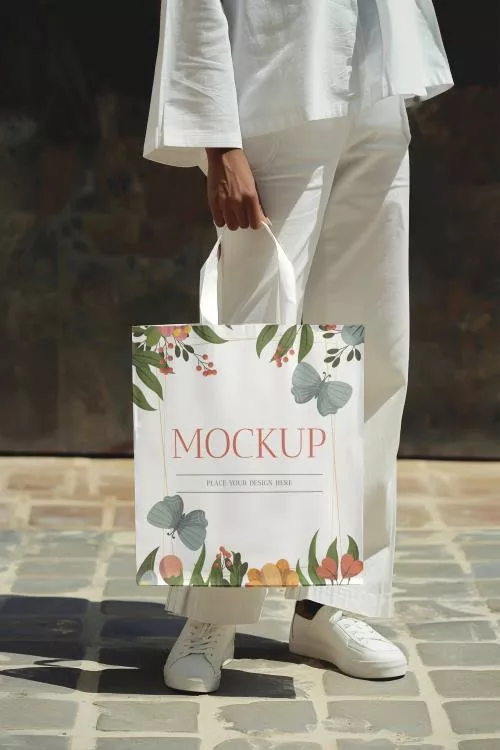 فایل PSD موکاپ ساک کاغذی کاغذی گلدار رایگان 25704