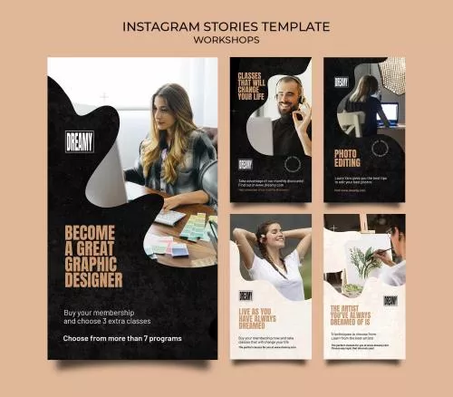 فایل PSD مجموعه استوری‌های اینستاگرام برای ورکشاپ‌ها و کلاس‌های خصوصی به صورت لایه باز و قابل ویرایش به همراه جای متن 25756