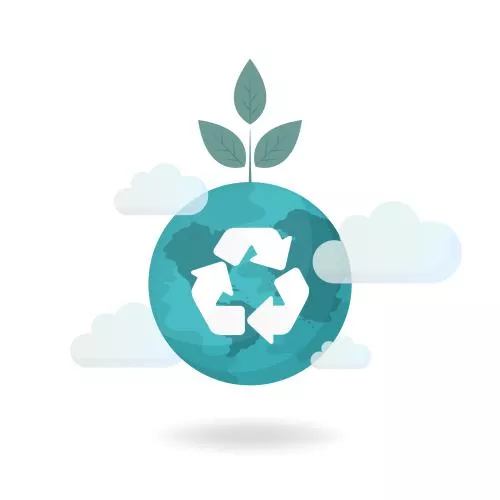 وکتور رایگان کره زمین به همراه جوانه گیاه به همراه نماد بازیافت زباله فایل EPS لایه باز