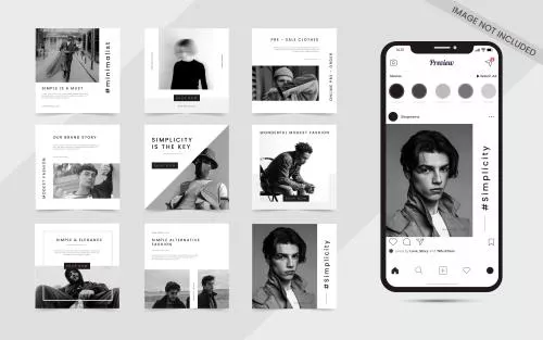 قالب آماده پست اینستاگرام به صورت فایل EPS لایه باز با تم سیاه و سفید