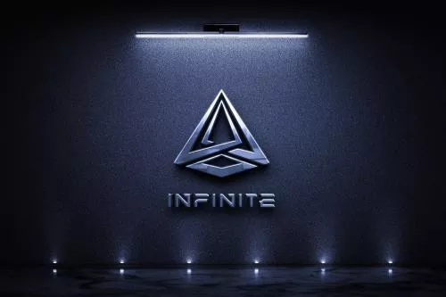 موکاپ PSD دیواری به صورت لایه باز جهت نمایش لوگو با زمینه تیره با نوری از سقف