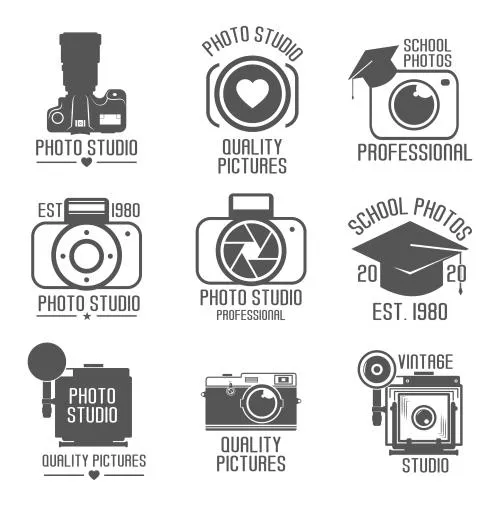 وکتور EPS مجموعه لوگوهای استودیوی عکاسی شامل دوربین قدیمی به صورت لایه باز و با کیفیت فوق العاده 25921