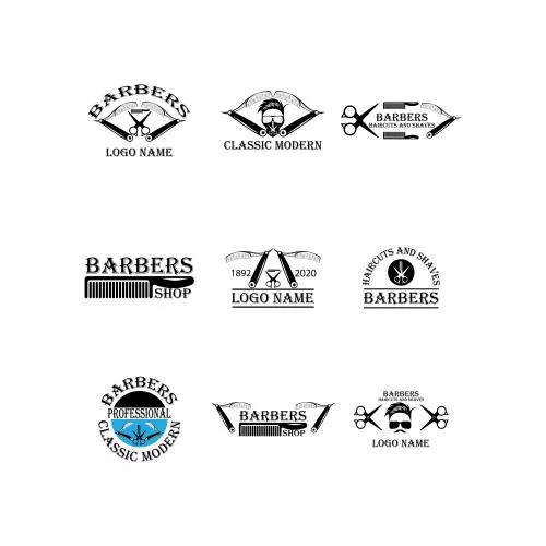 وکتور EPS کالکشن آرم و لوگو آرایشگاه مردانه به صورت لایه باز 25900