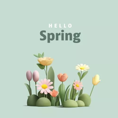 وکتور EPS گل های سه بعدی با چمنزار، گلبرگ های مارگریت، گل های لاله، تپه های سبز، رندر کارتون مدرن بهار 25760