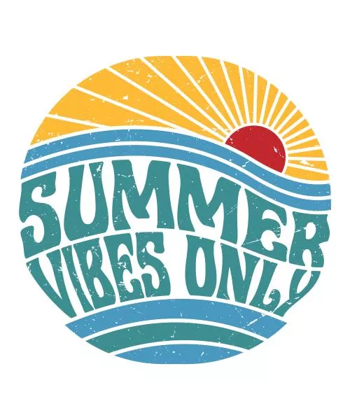 وکتور EPS لذت بردن از غروب آفتاب تابستان به سبک رترو وینتیج طراحی تی‌شرت 25777