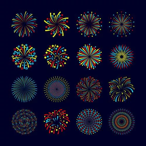 وکتور EPS ست آیکون‌های فشفشه و آتش‌بازی مناسب برای مهمانی‌های تعطیلات و رویدادها 25825