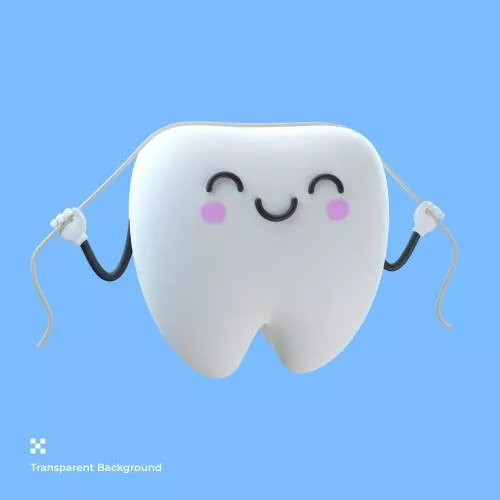 تصویر سه بعدی شخصیت کارتونی دندان ناز به همراه نخ دندان فایل PSD لایه باز با لایه بندی	