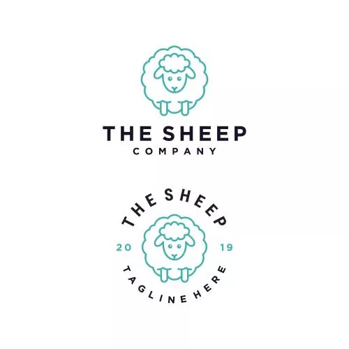 تصویر طراحی شده نماد و آرم و لوگو خطی دو گوسفند بامزه مناسب برای مزرعه وکتور لایه باز EPS	